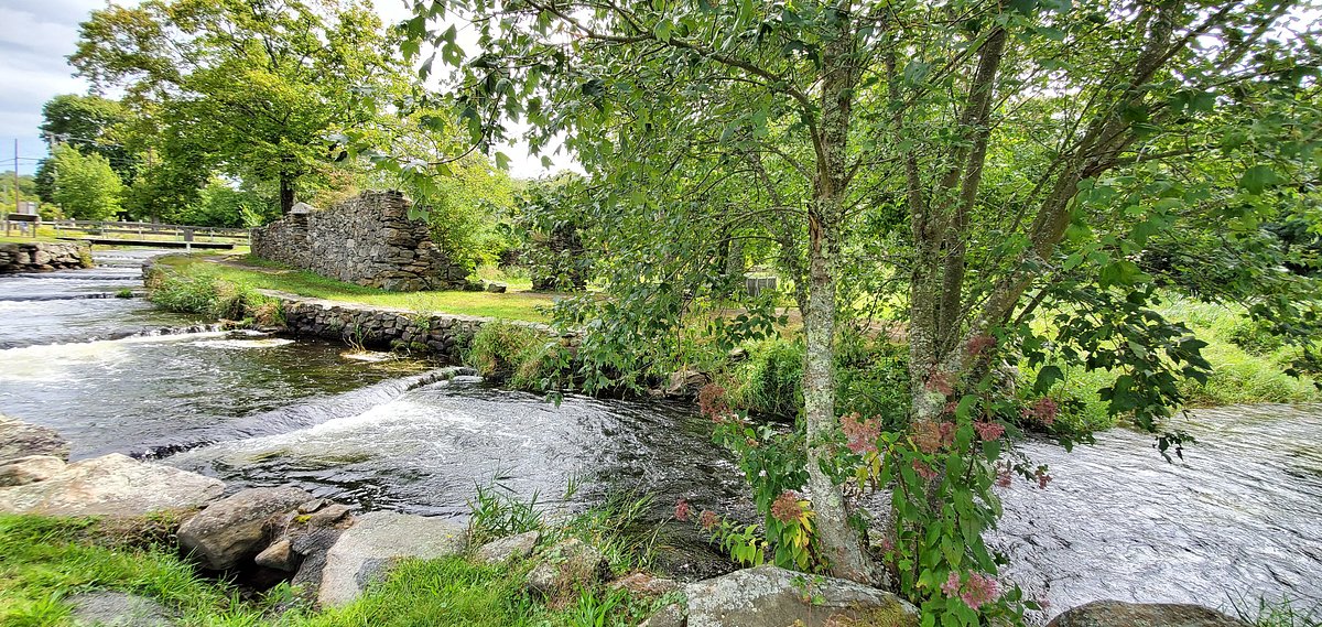Oliver Mill Park waterfall and river in Middleboro Massachusetts